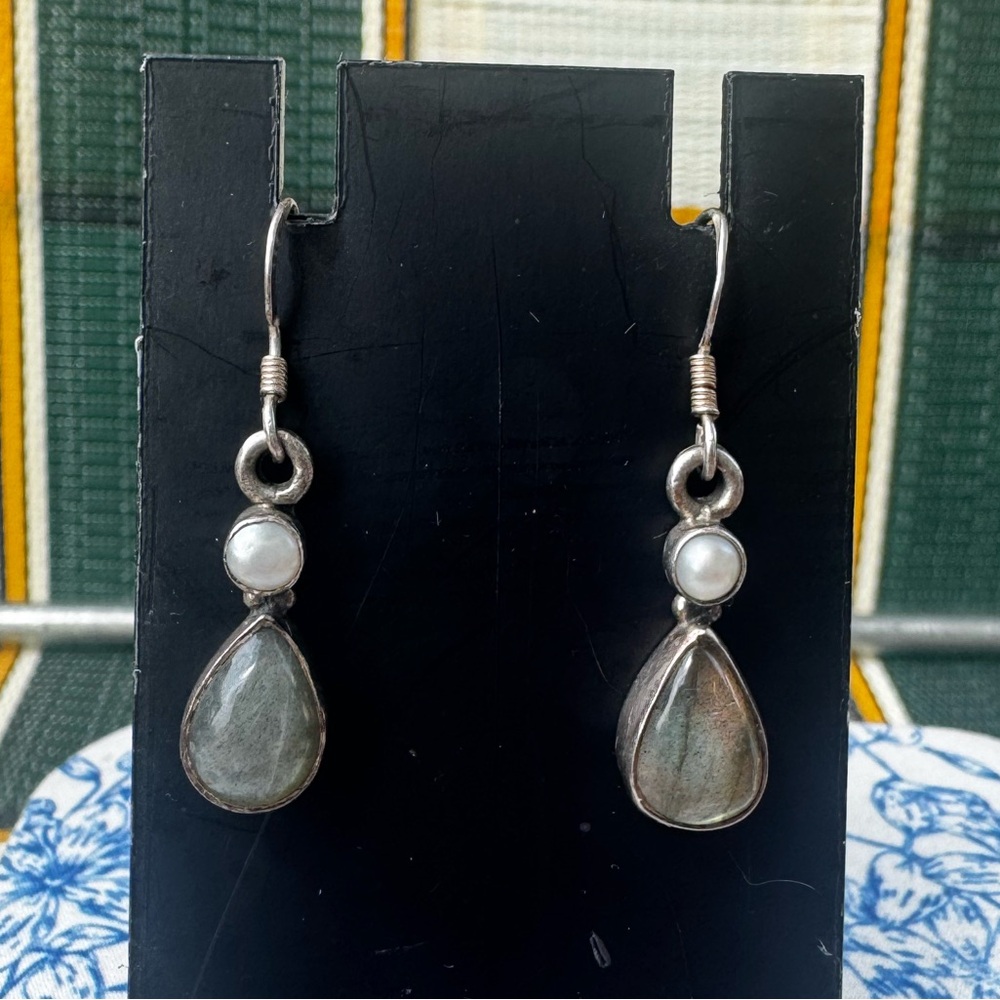 Sterling Silver Dangly Labradorite Teardrop Earrings